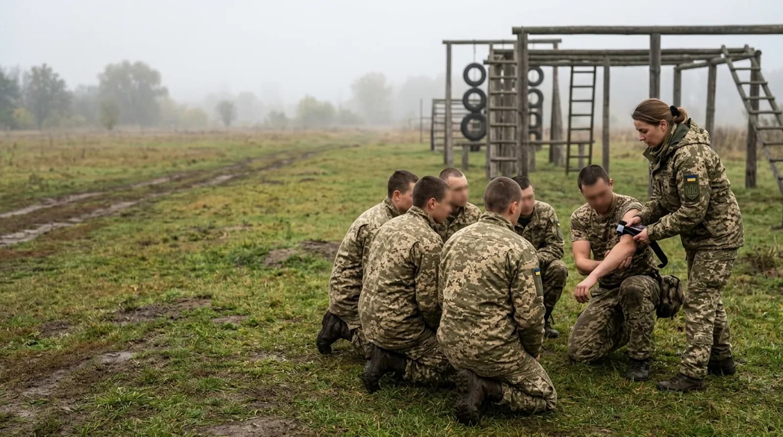 Інструктор показує прийом групі бійців на полігоні