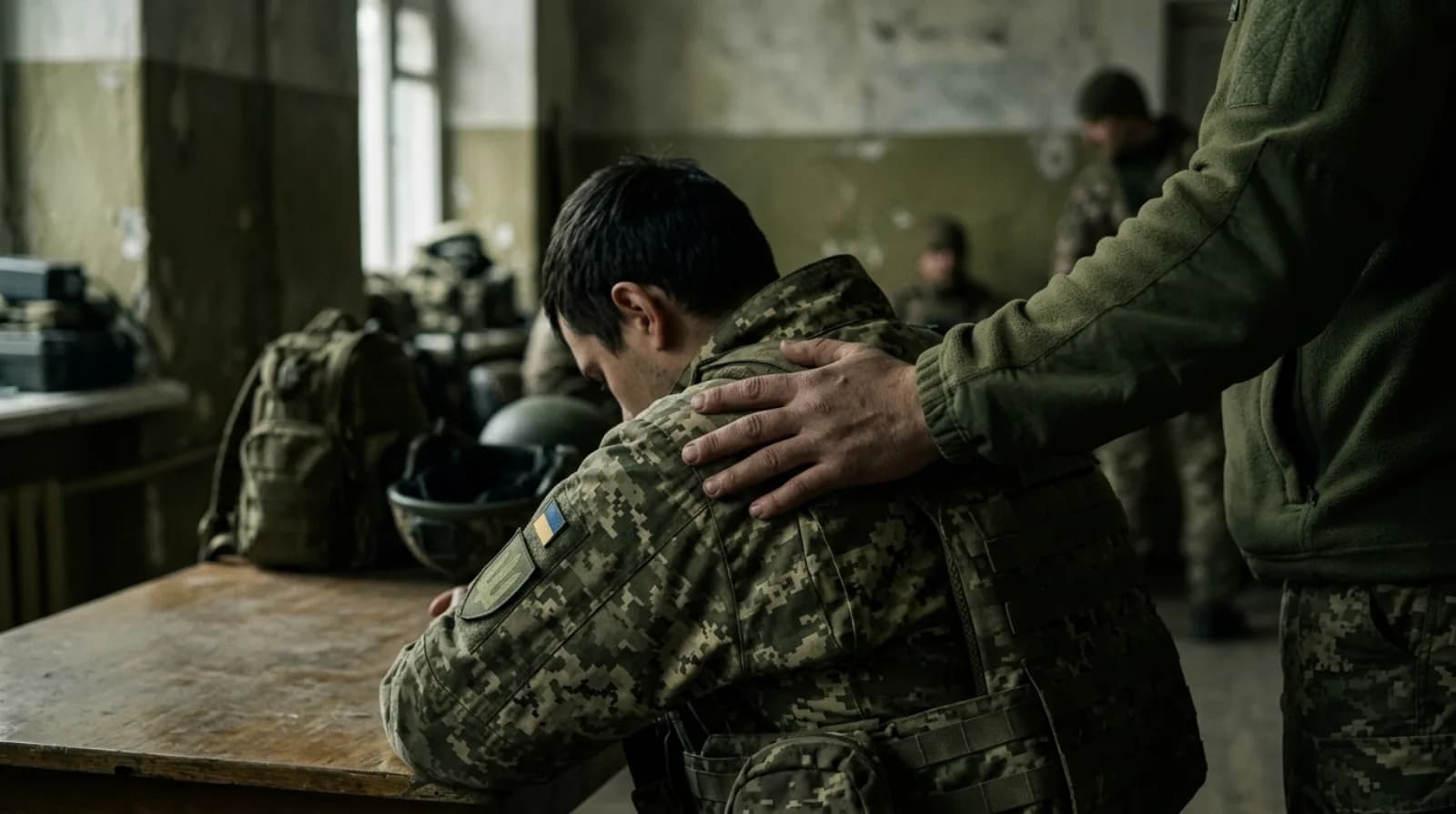 Підтримка: рука на плечі військового у м'якому світлі