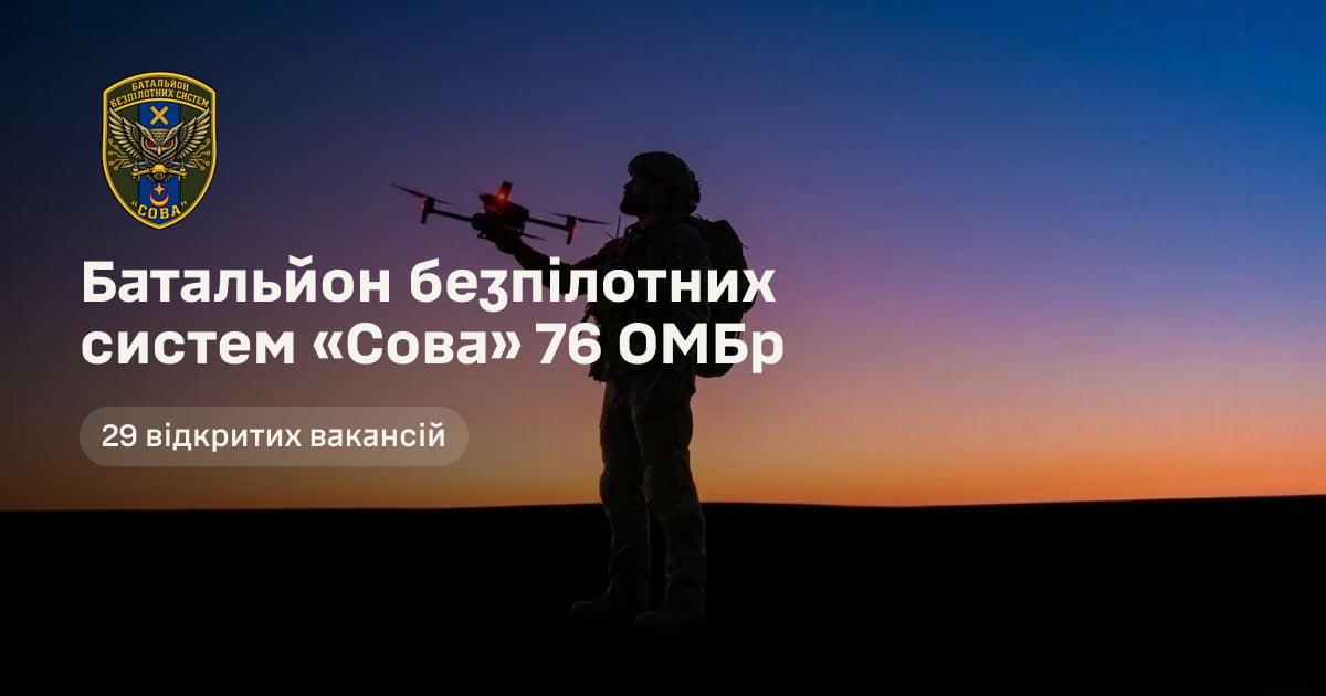 Батальйон безпілотних систем «Сова» 76 ОМБр — 29 відкритих вакансій