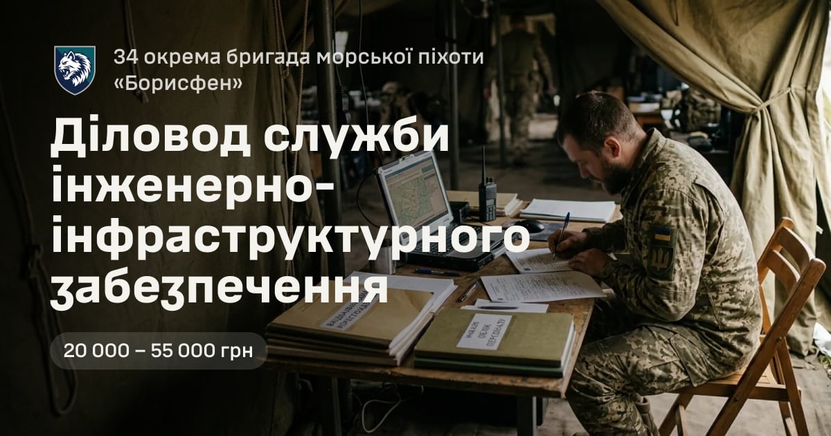 Діловод служби інженерно-інфраструктурного забезпечення — 34 окрема бригада морської піхоти «Борисфен»