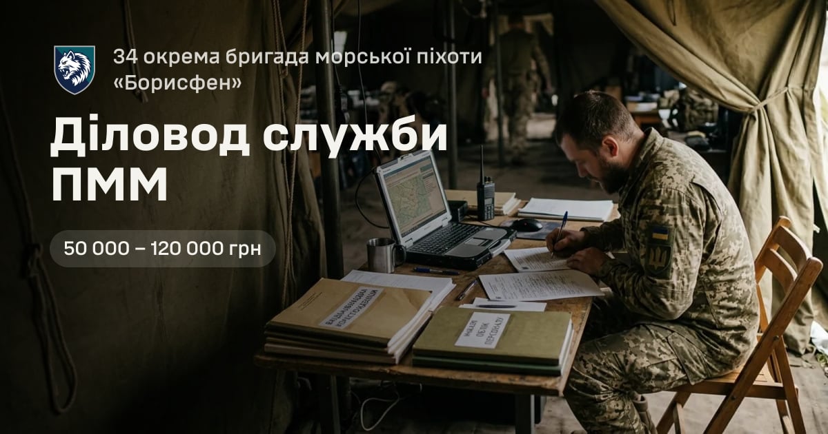 Діловод служби ПММ — 34 окрема бригада морської піхоти «Борисфен»