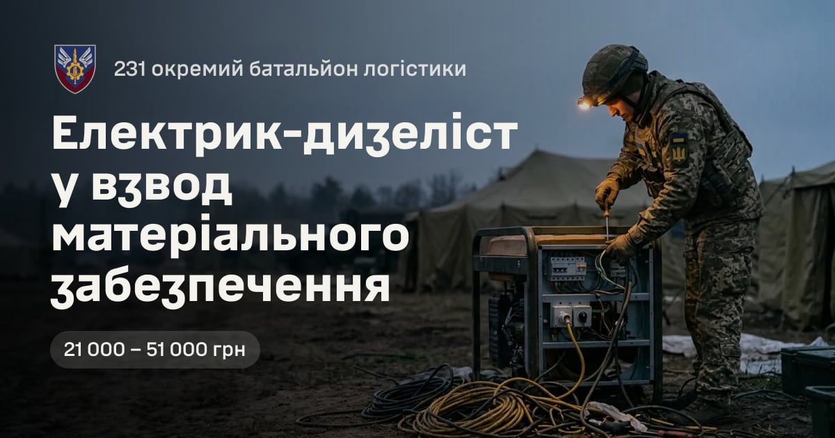 Електрик-дизеліст у взвод матеріального забезпечення — 231 окремий батальйон логістики