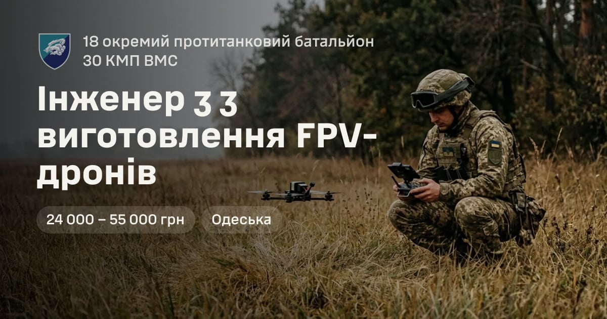 Інженер з з виготовлення FPV-дронів — 18 окремий протитанковий батальйон 30 КМП ВМС