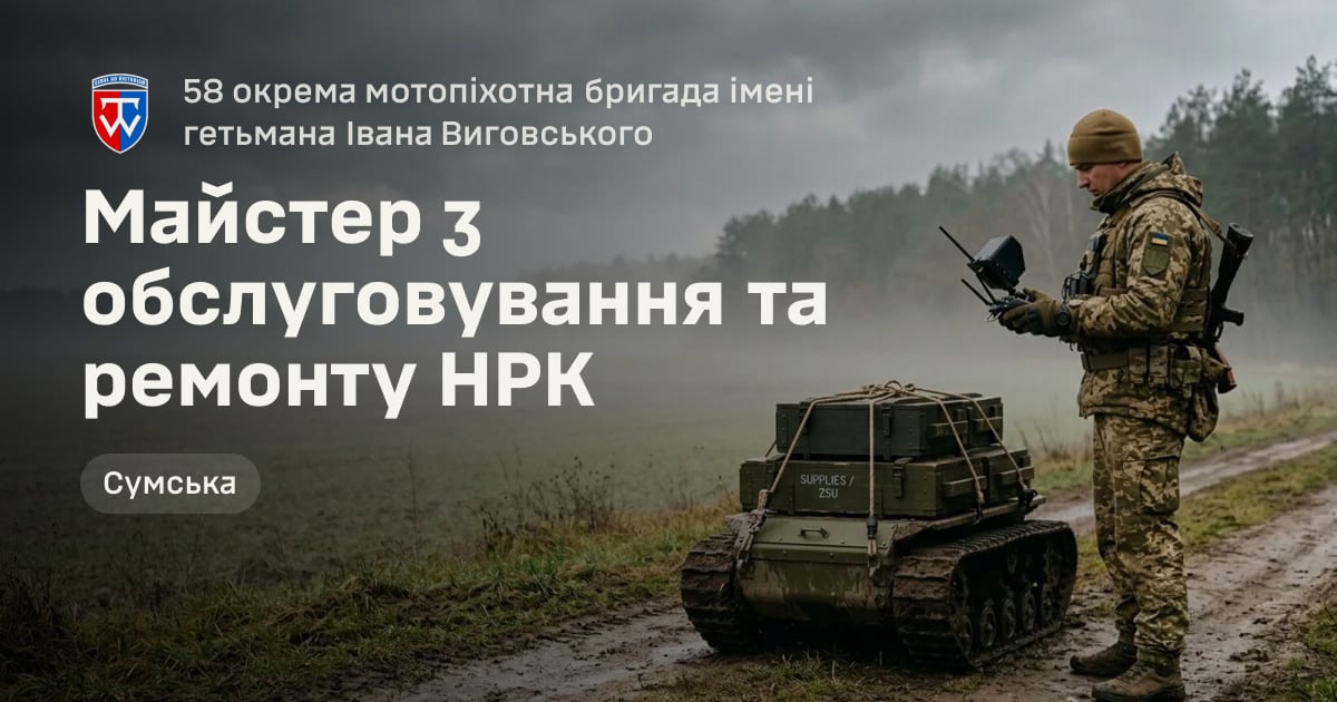 Майстер з обслуговування та ремонту НРК — 58 окрема мотопіхотна бригада імені гетьмана Івана Виговського