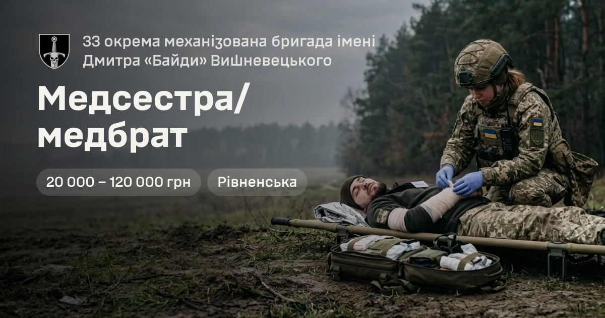 Медсестра/медбрат — 33 окрема механізована бригада імені Дмитра «Байди» Вишневецького