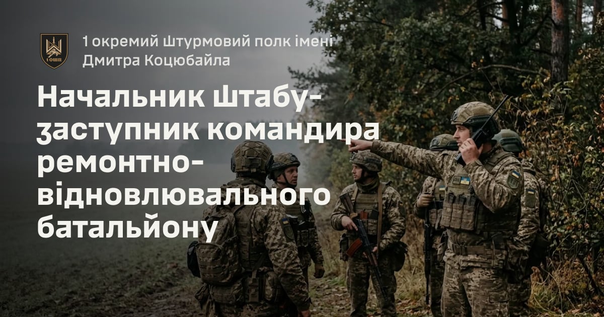 Начальник штабу-заступник командира ремонтно-відновлювального батальйону — 1 окремий штурмовий полк імені Дмитра Коцюбайла