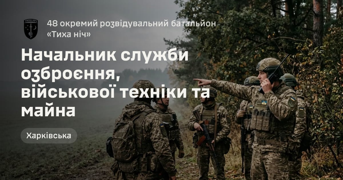 Начальник служби озброєння, військової техніки та майна — 48 окремий розвідувальний батальйон «Тиха ніч»