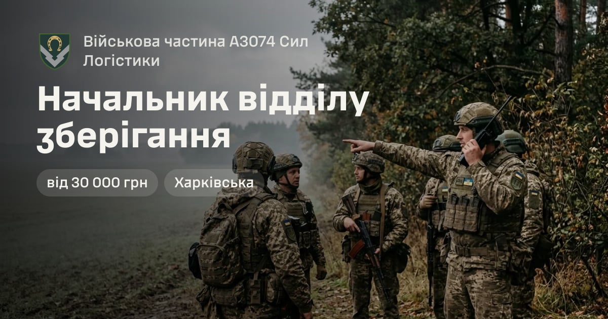 Начальник відділу зберігання — Військова частина А3074 Сил Логістики
