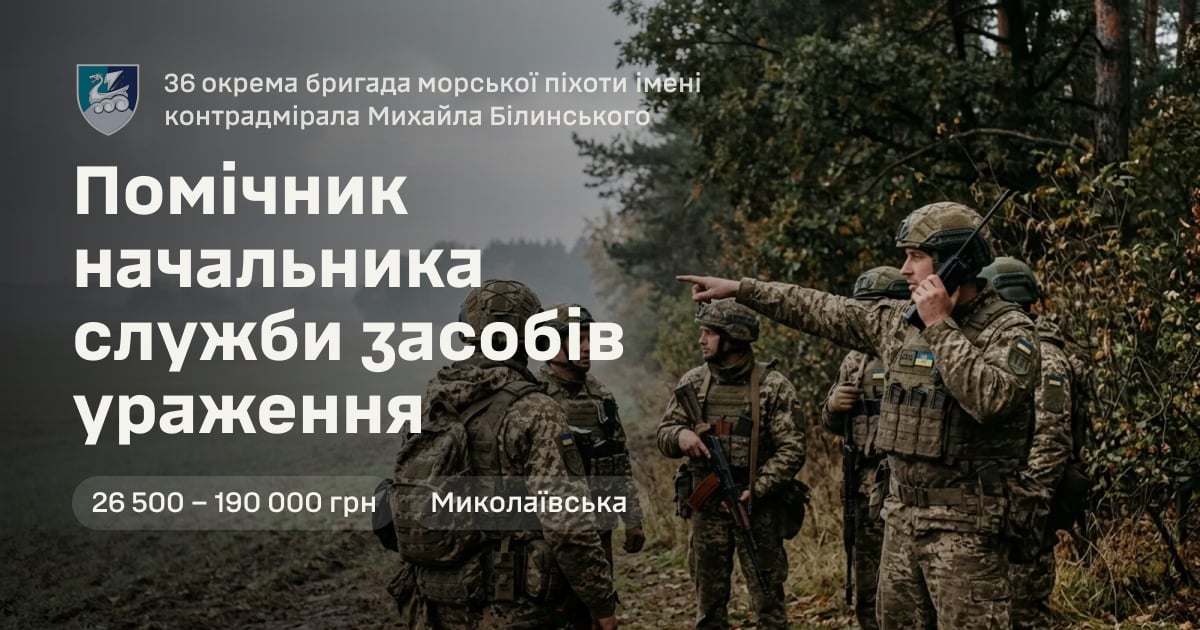 Помічник начальника служби засобів ураження — 36 окрема бригада морської піхоти імені контрадмірала Михайла Білинського
