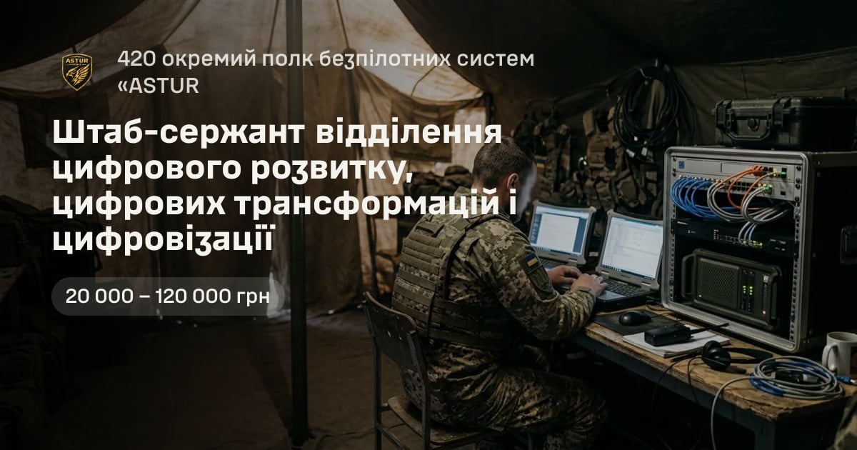 Штаб-сержант відділення цифрового розвитку, цифрових трансформацій і цифровізації — 420 окремий полк безпілотних систем «ASTUR