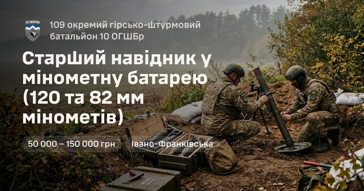 Старший навідник у мінометну батарею (120 та 82 мм мінометів) — 109 окремий гірсько-штурмовий батальйон 10 ОГШБр