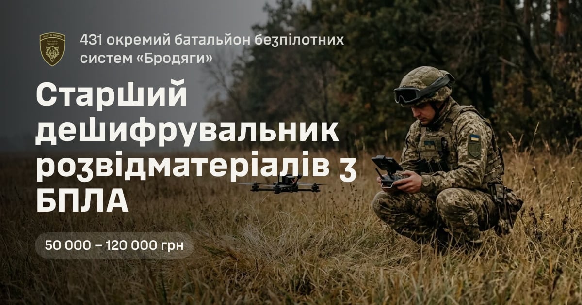 Старший дешифрувальник розвідматеріалів з БПЛА — 431 окремий батальйон безпілотних систем «Бродяги»