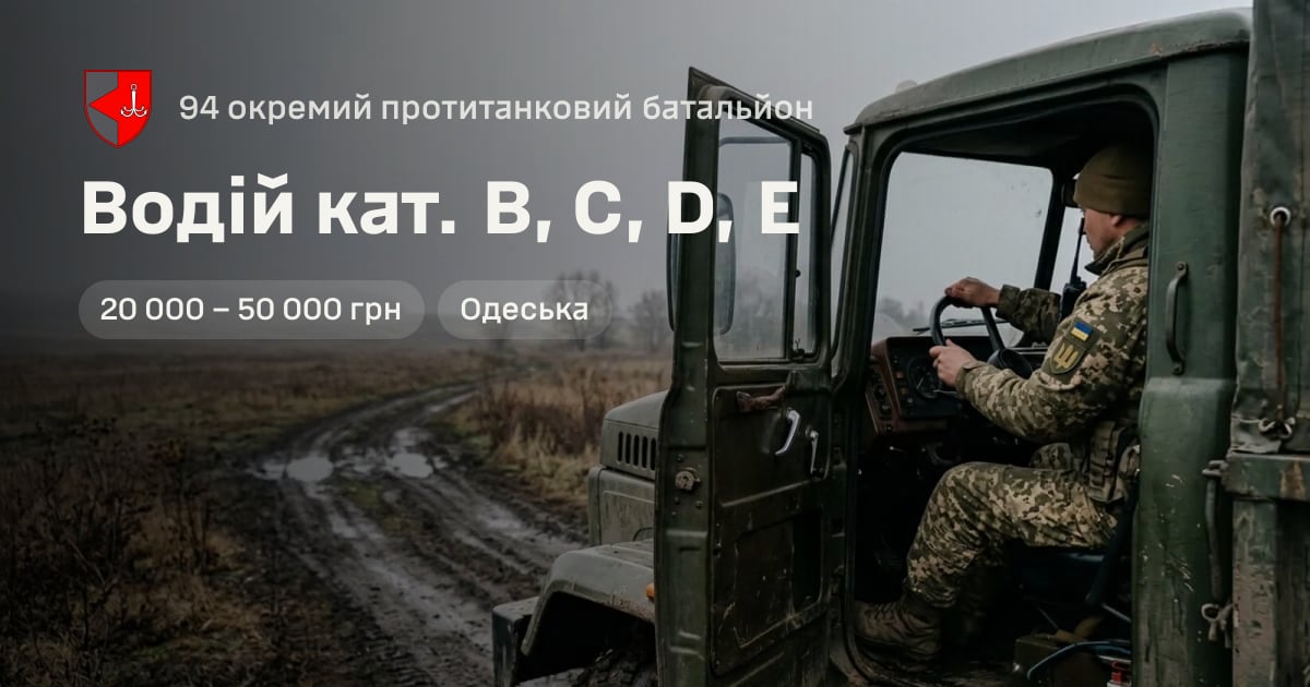 Водій кат. В, С, D, E — 94 окремий протитанковий батальйон