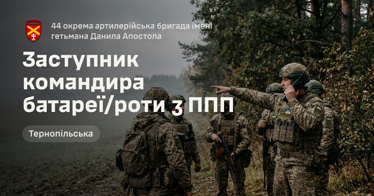 Заступник командира батареї/роти з ППП — 44 окрема артилерійська бригада імені гетьмана Данила Апостола